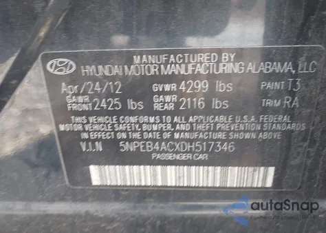 2013 Hyundai Sonata Gls из США, поврежденный, VIN 5NPEB4ACXDH517346